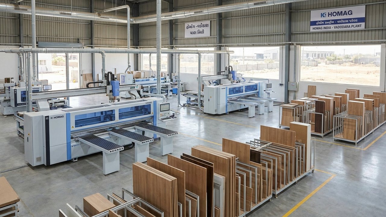 In-house CNC manufacturing facility with HOMAG equipment producing precision furniture components